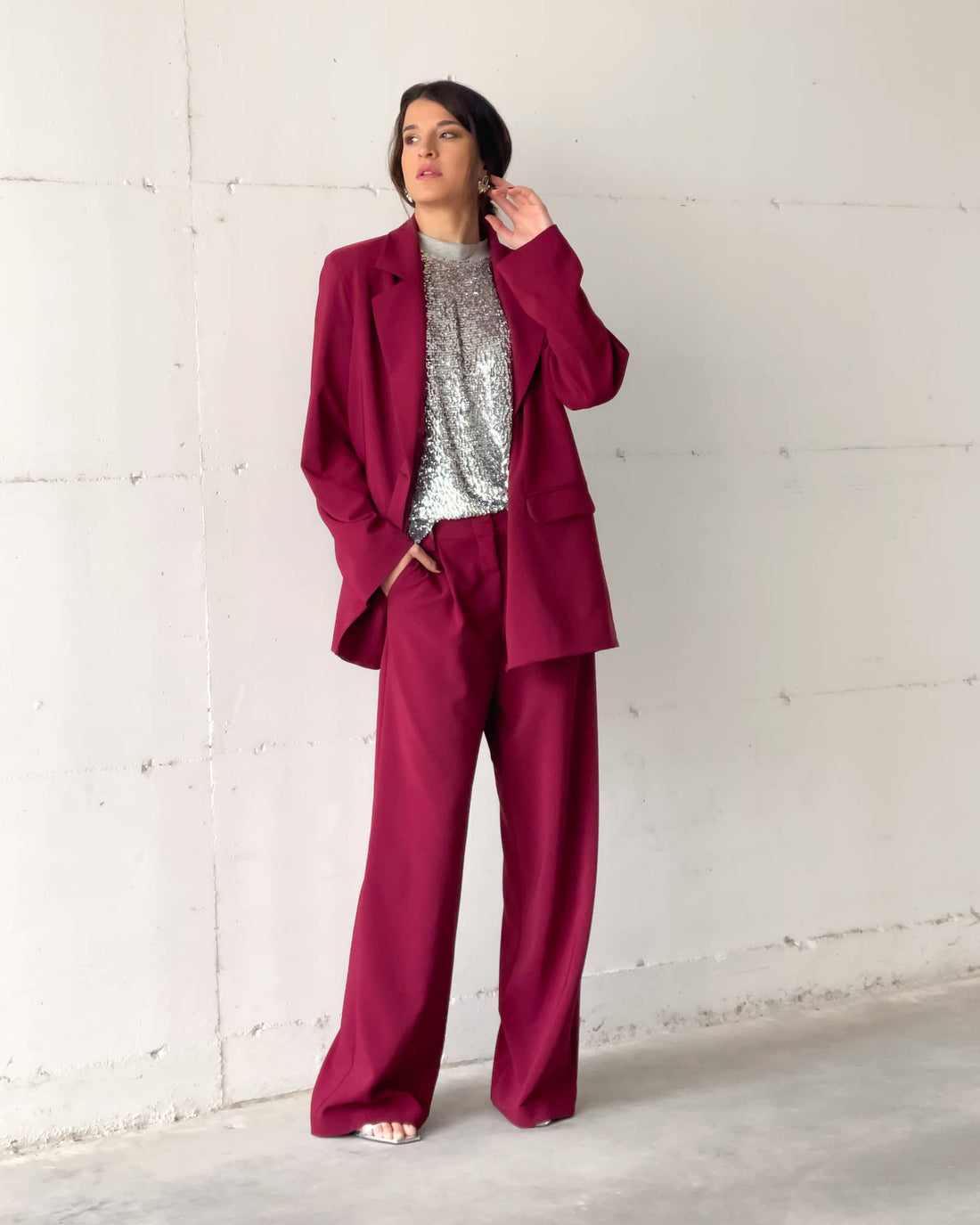 OVERSIZED DAMIAN TROUSERS CHERRY