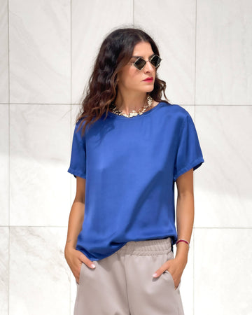 T-SHIRT ELLA IN VISCOSA E SETA BLUE