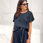 T-SHIRT ELLA IN VISCOSA E SETA NERO