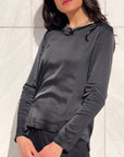 T-SHIRT SATIN NORA MANICA LUNGA NERO