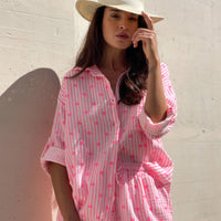 CAMICIA FORMENTERA IN GARZA DI COTONE CUORI FUCSIA