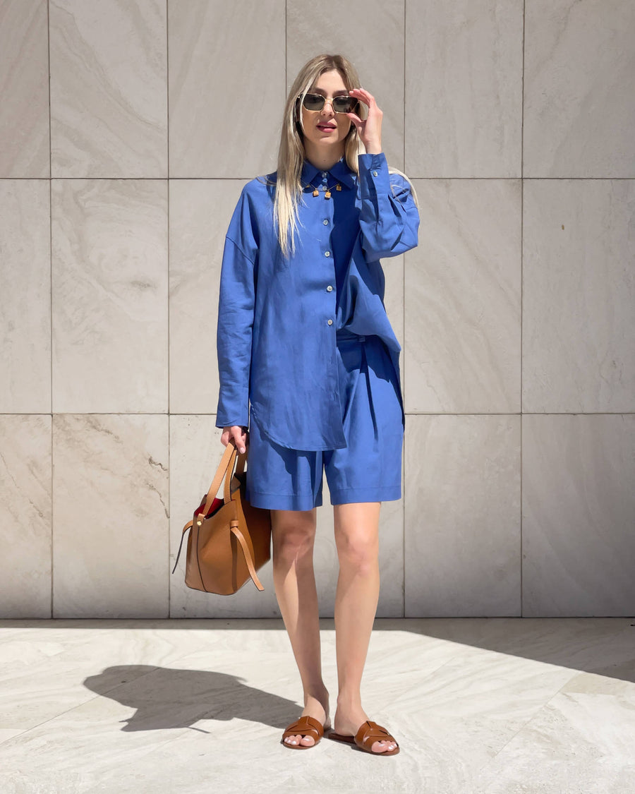 BERMUDA IN LINO VISCOSA MISTRAL  DENIM
