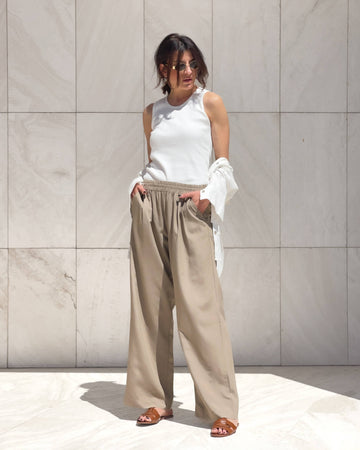 PANTALONE IN LINO VISCOSA MISTRAL CAMEL