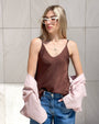 TOP NORA IN SATIN CHOCO