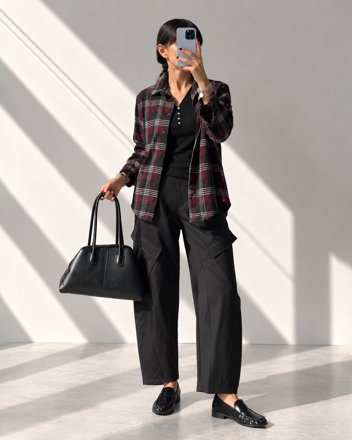 CAMICIA CHECK LORA NERO ROSSO
