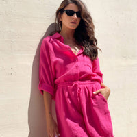 SHORT IBIZA IN GARZA DI COTONE FUCSIA