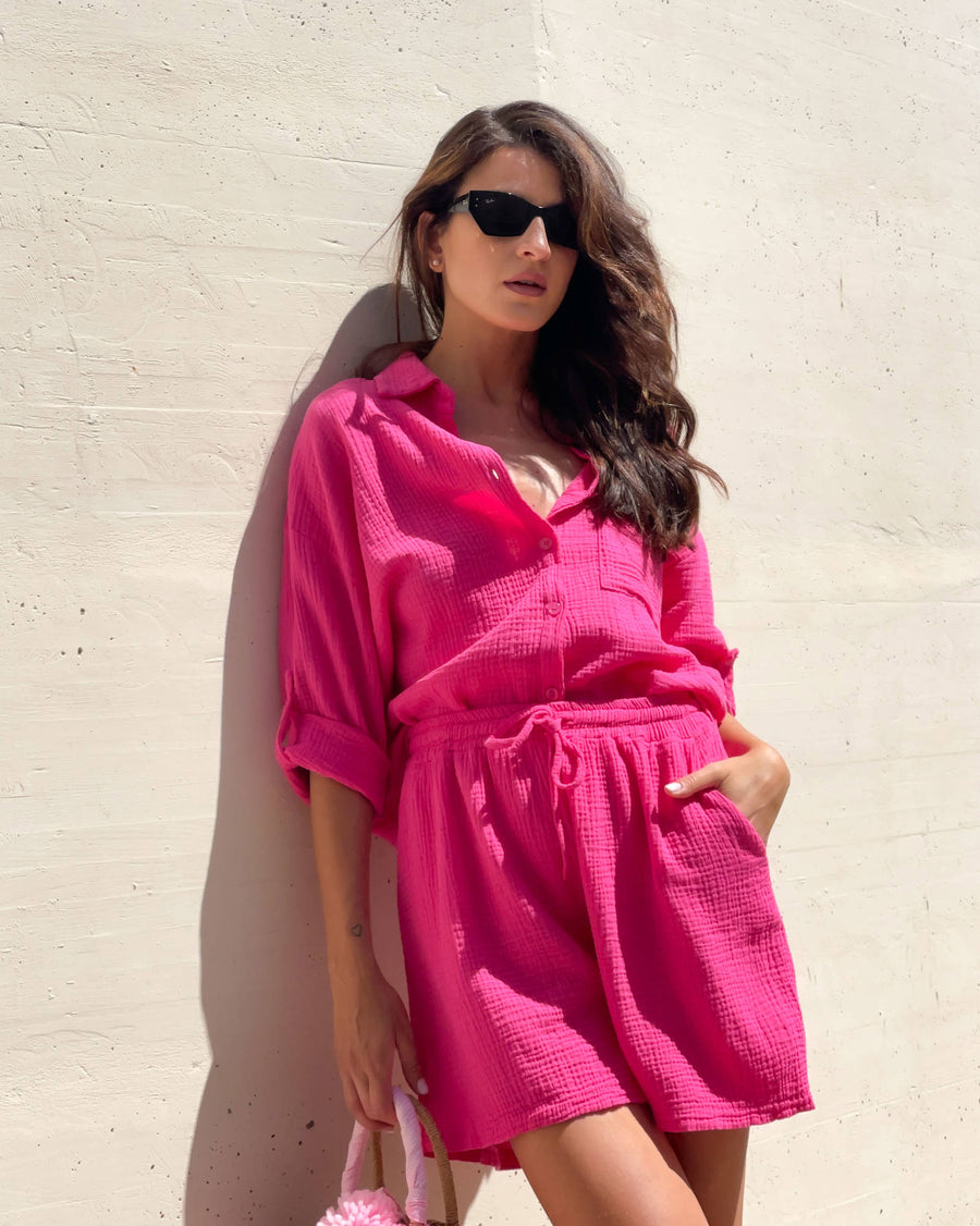 SHORT IBIZA IN GARZA DI COTONE FUCSIA