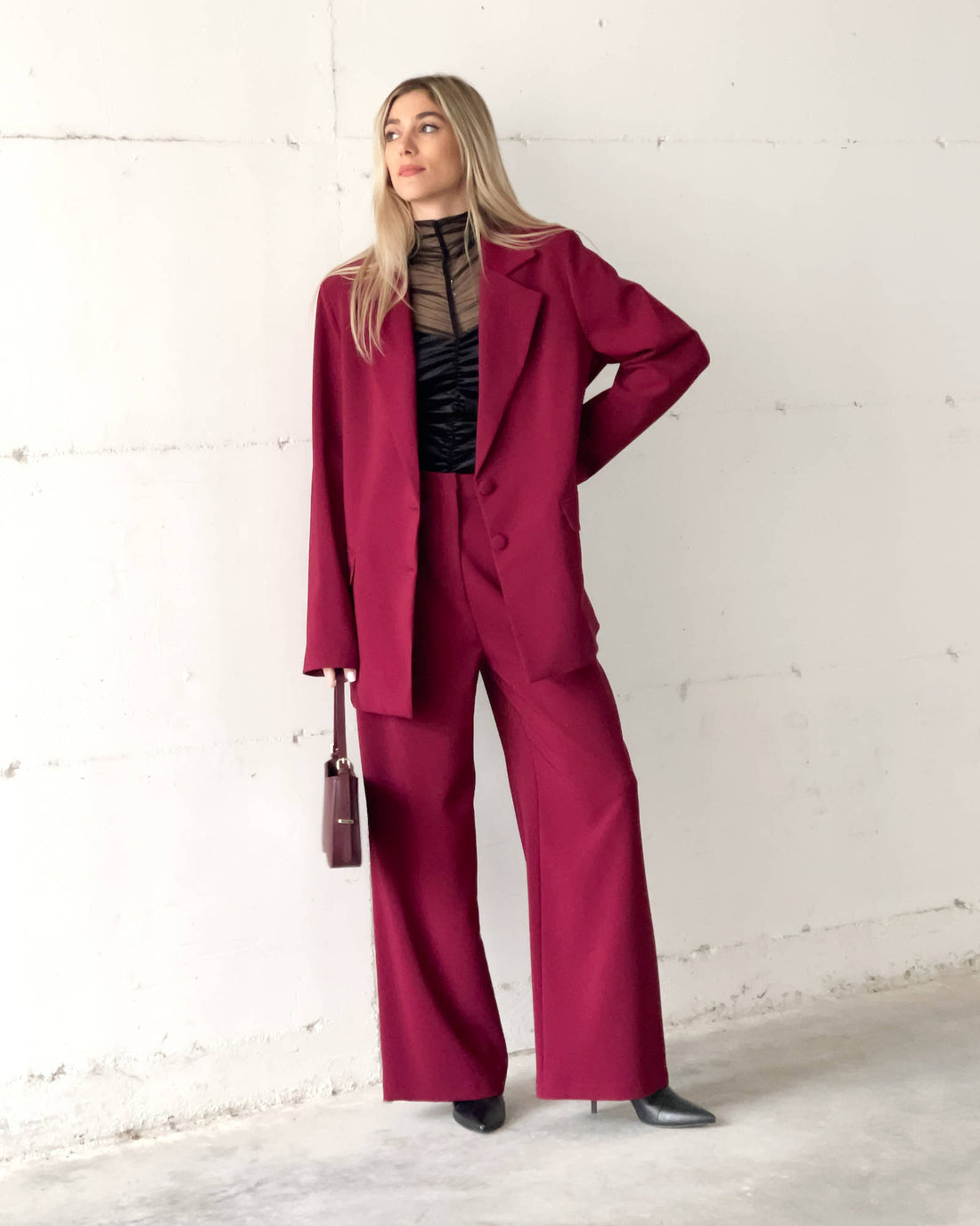 OVERSIZED DAMIAN TROUSERS CHERRY