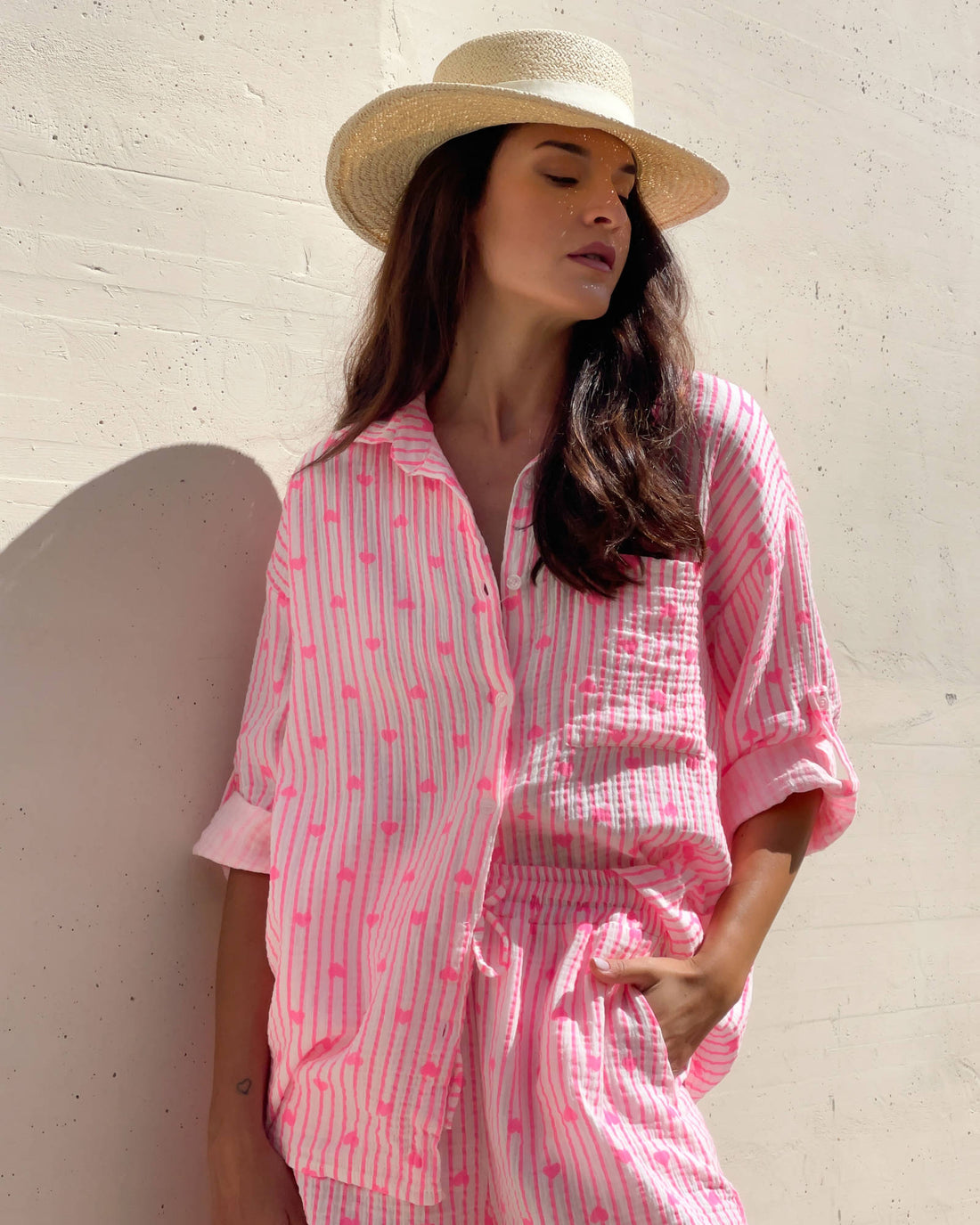 CAMICIA FORMENTERA IN GARZA DI COTONE CUORI FUCSIA