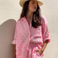 CAMICIA FORMENTERA IN GARZA DI COTONE CUORI FUCSIA