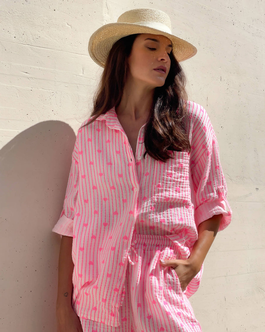 CAMICIA FORMENTERA IN GARZA DI COTONE CUORI FUCSIA