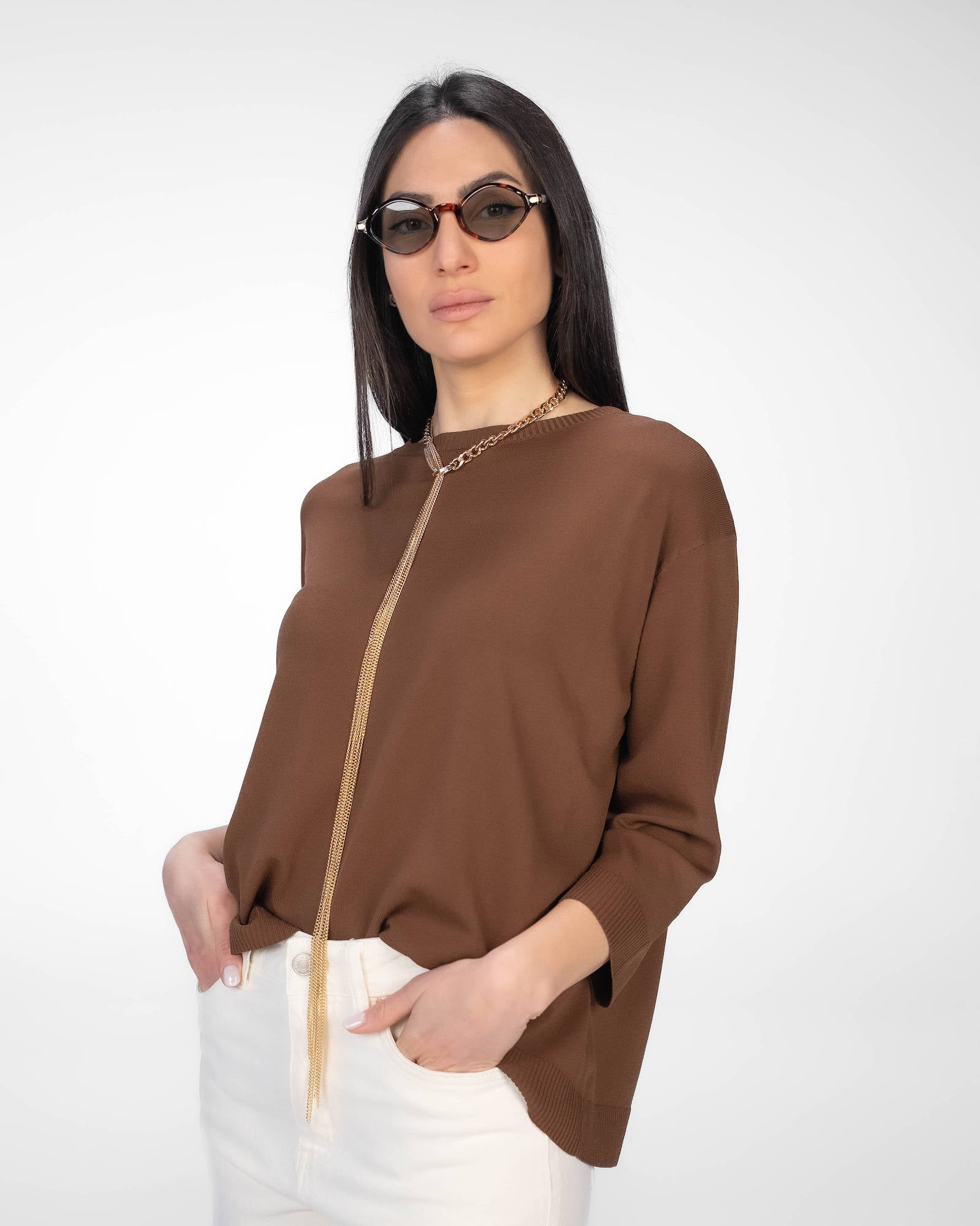 MAGLIA IN VISCOSA MELROSE MARRONE