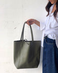 SHOPPER BAG IN PELLE VERDE OLIVA