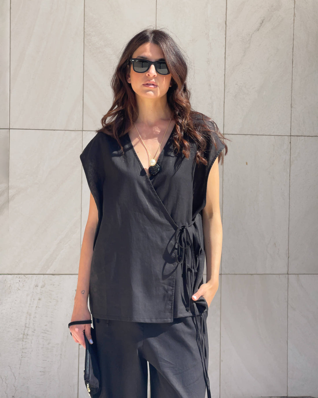 BLUSA INCROCIO DORIS NERO