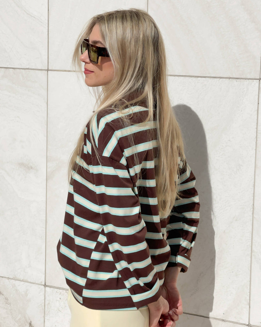 POLO IN COTONE A RIGHE CHOCO PANNA ACQUA