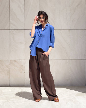 PANTALONE IN LINO VISCOSA  MISTRAL CHOCO