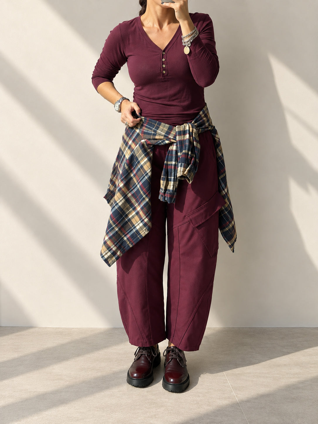 CAMICIA CHECK LORA CAMEL BLU