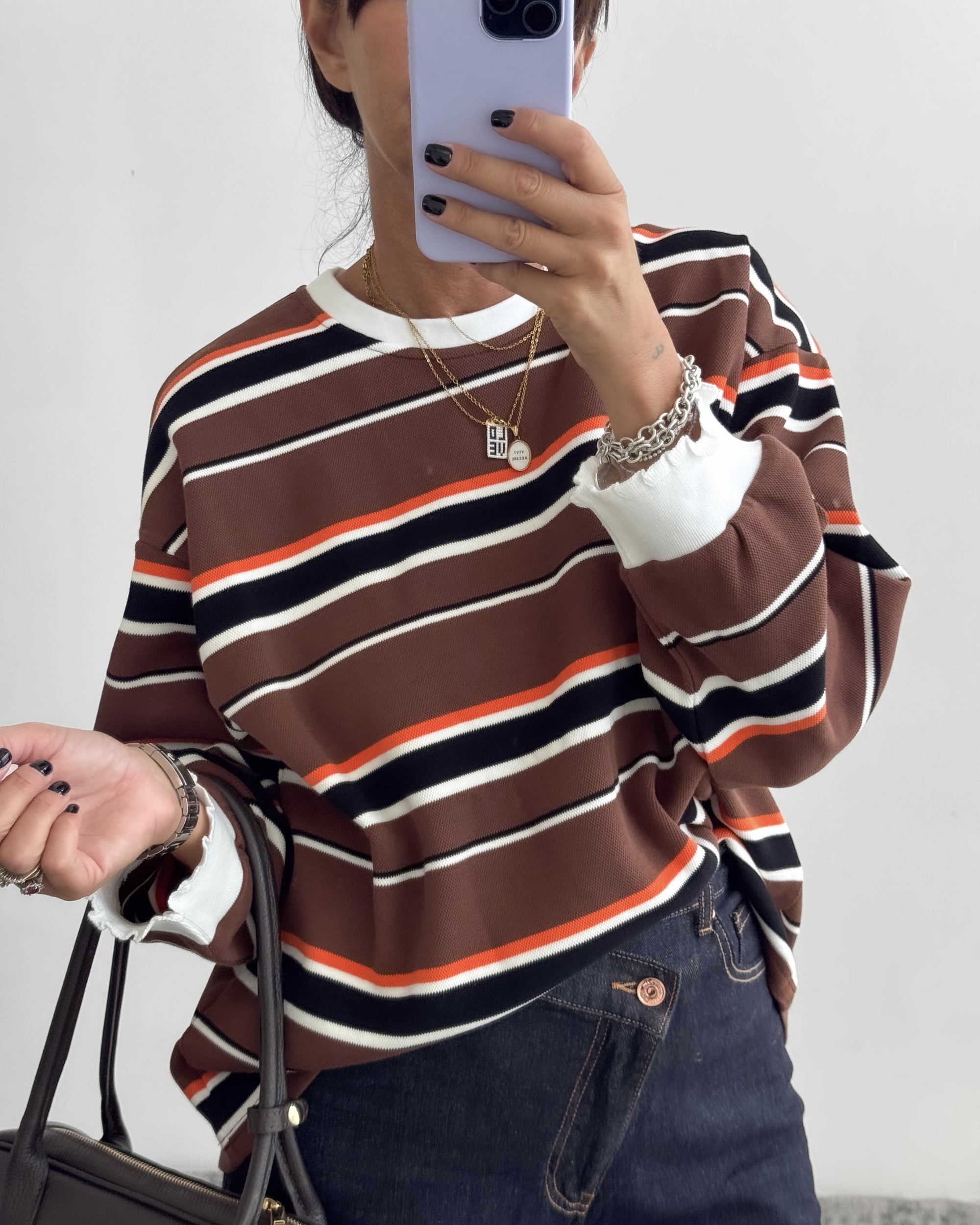 MAGLIA NIDO D'APE MARRONE NERO