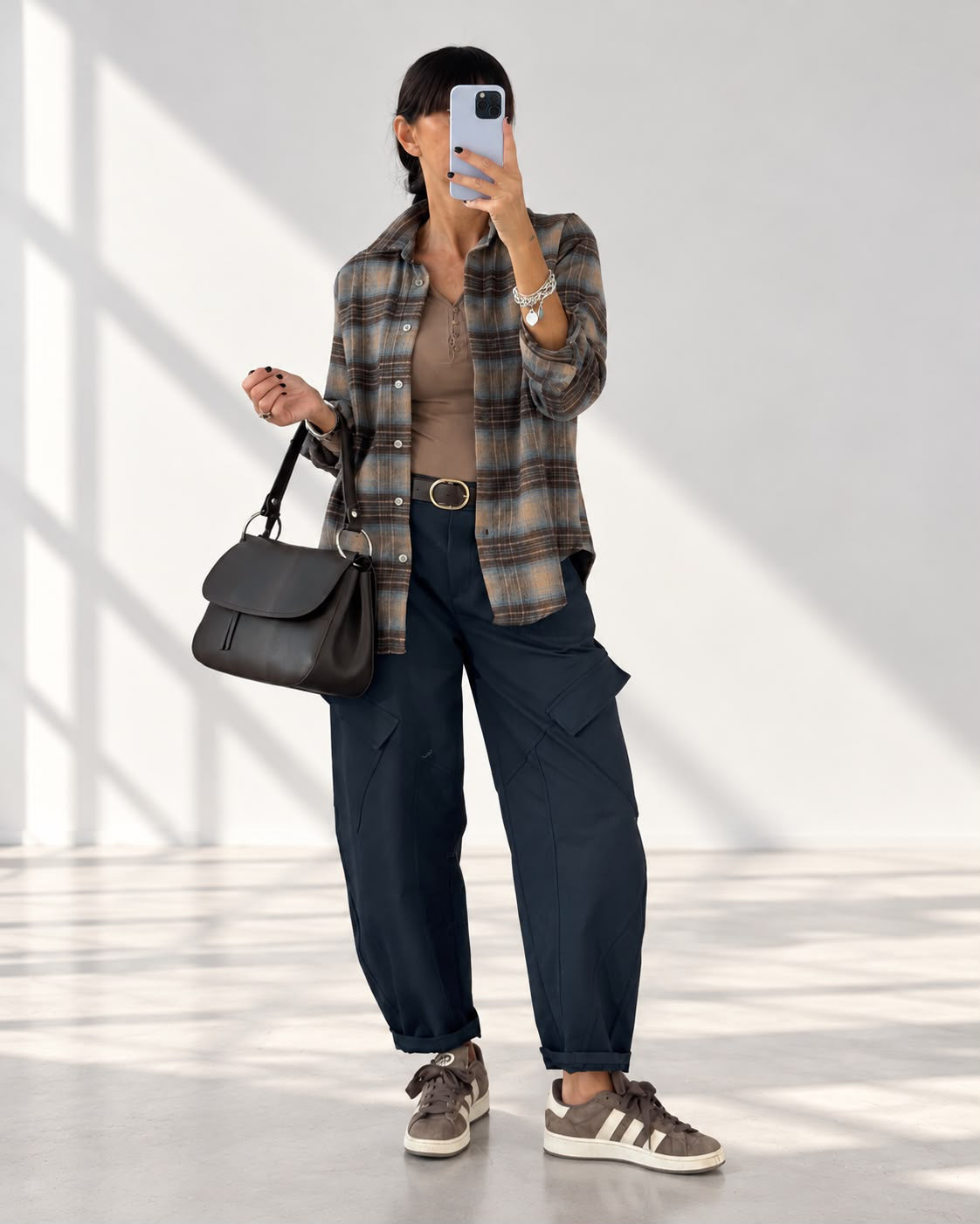 CAMICIA CHECK LORA CAMEL CELESTE