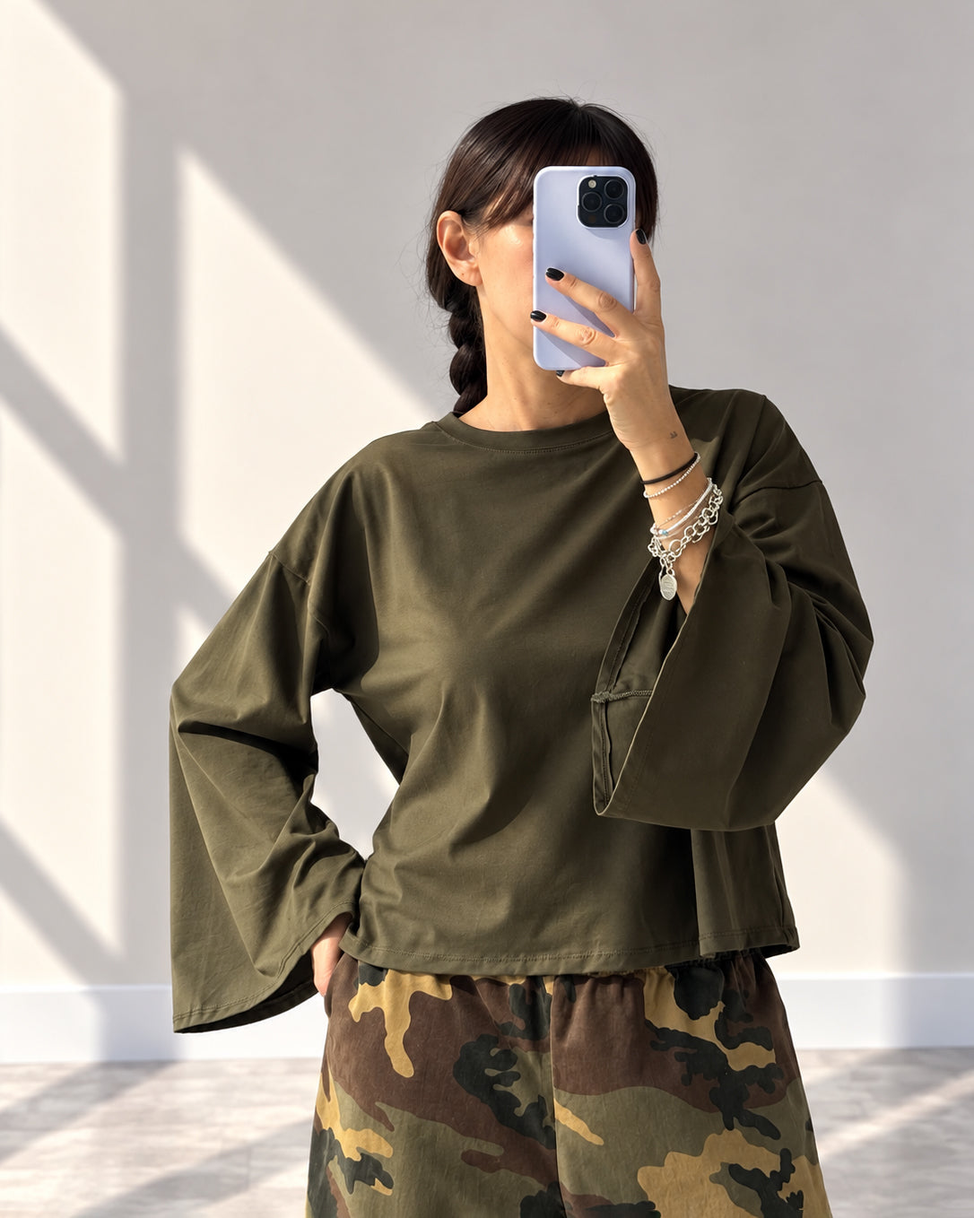 T-SHIRT MANICA AMPIA VERDE OLIVA