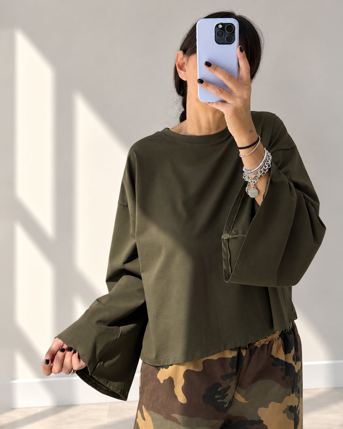 T-SHIRT MANICA AMPIA VERDE OLIVA