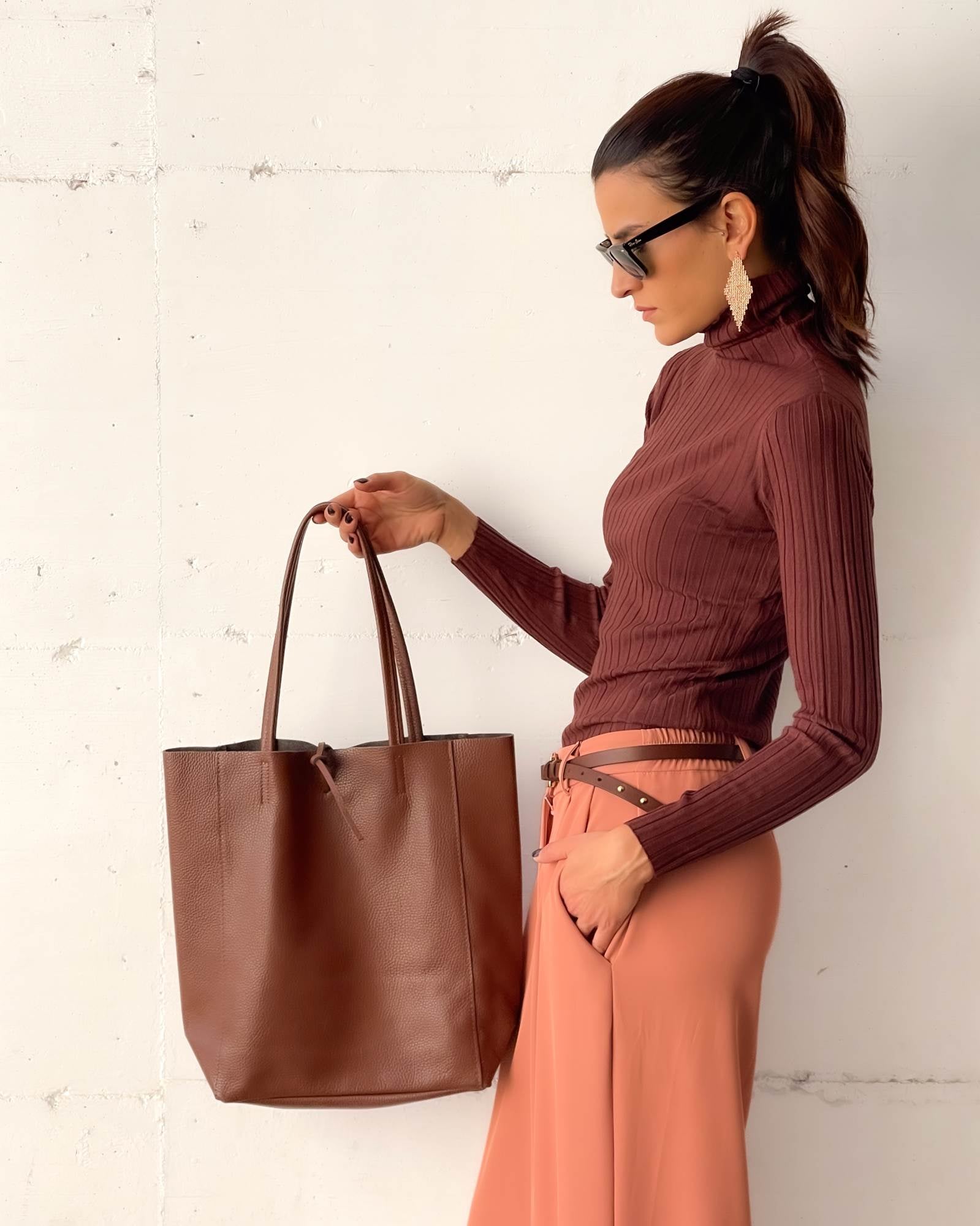 SHOPPER BAG IN PELLE CHOCOLATE