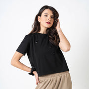 TSHIRT GENNY CROPPED CON CASTONI NERO