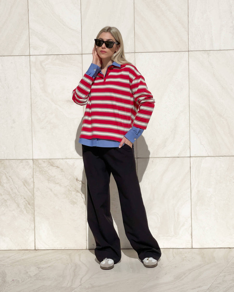 POLO IN COTONE A RIGHE ROSSO PANNA BLU