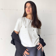 TSHIRT GENNY CROPPED CON CASTONI BIANCO