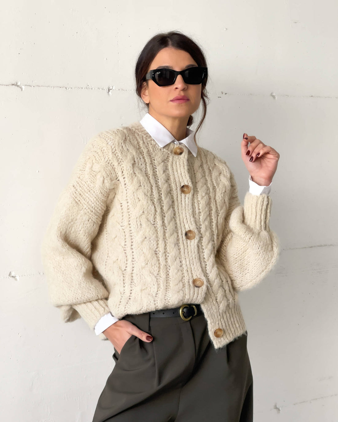 CARDIGAN TRECCE OTIS PANNA