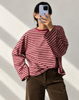 MAGLIA A RIGHE DAISY BORDEAUX ROSA