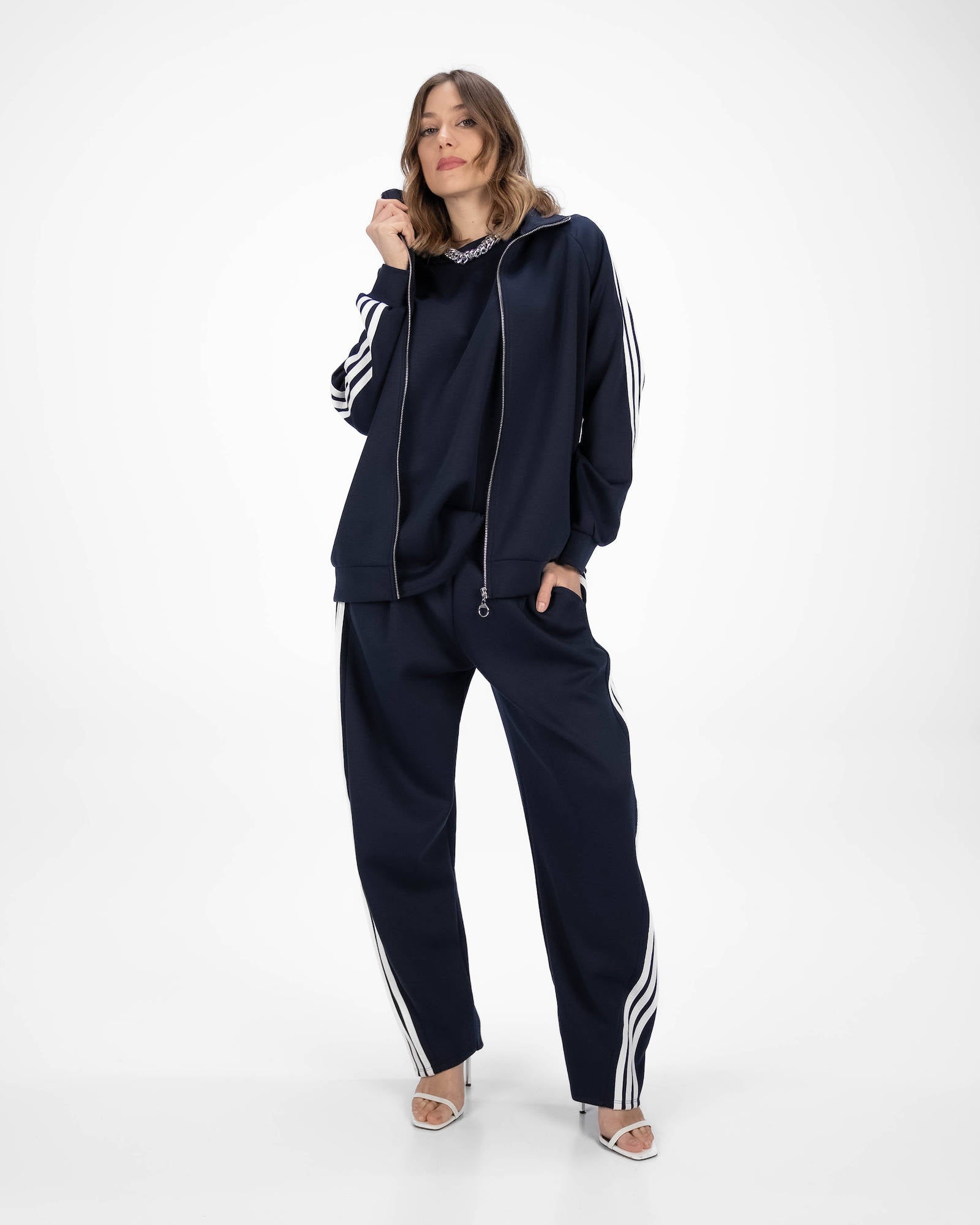 FELPA BARNEY CON ZIP BLU BIANCO