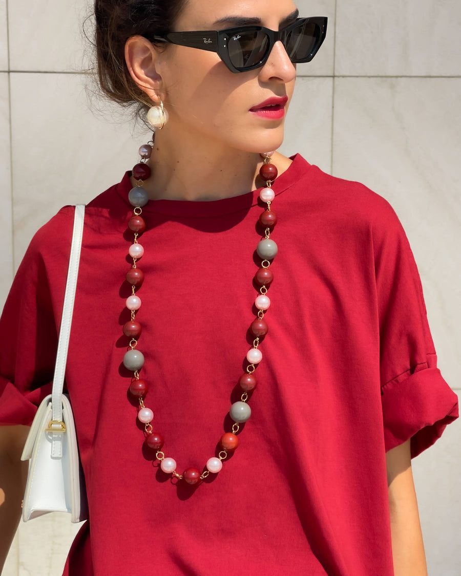 COLLANA ARENDAL ROSSO GRIGIO PERLA