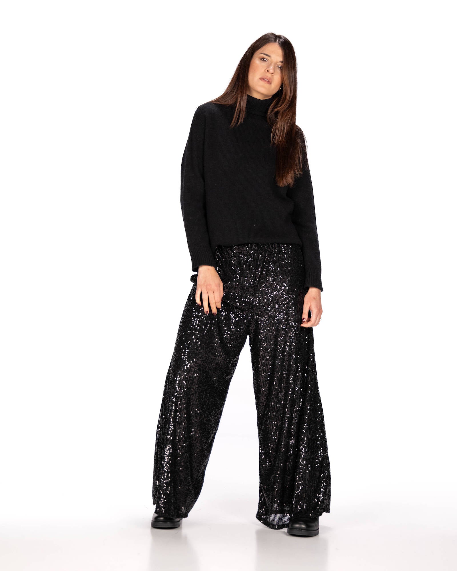 PANTA PALAZZO PAILLETTES JOSIE NERO