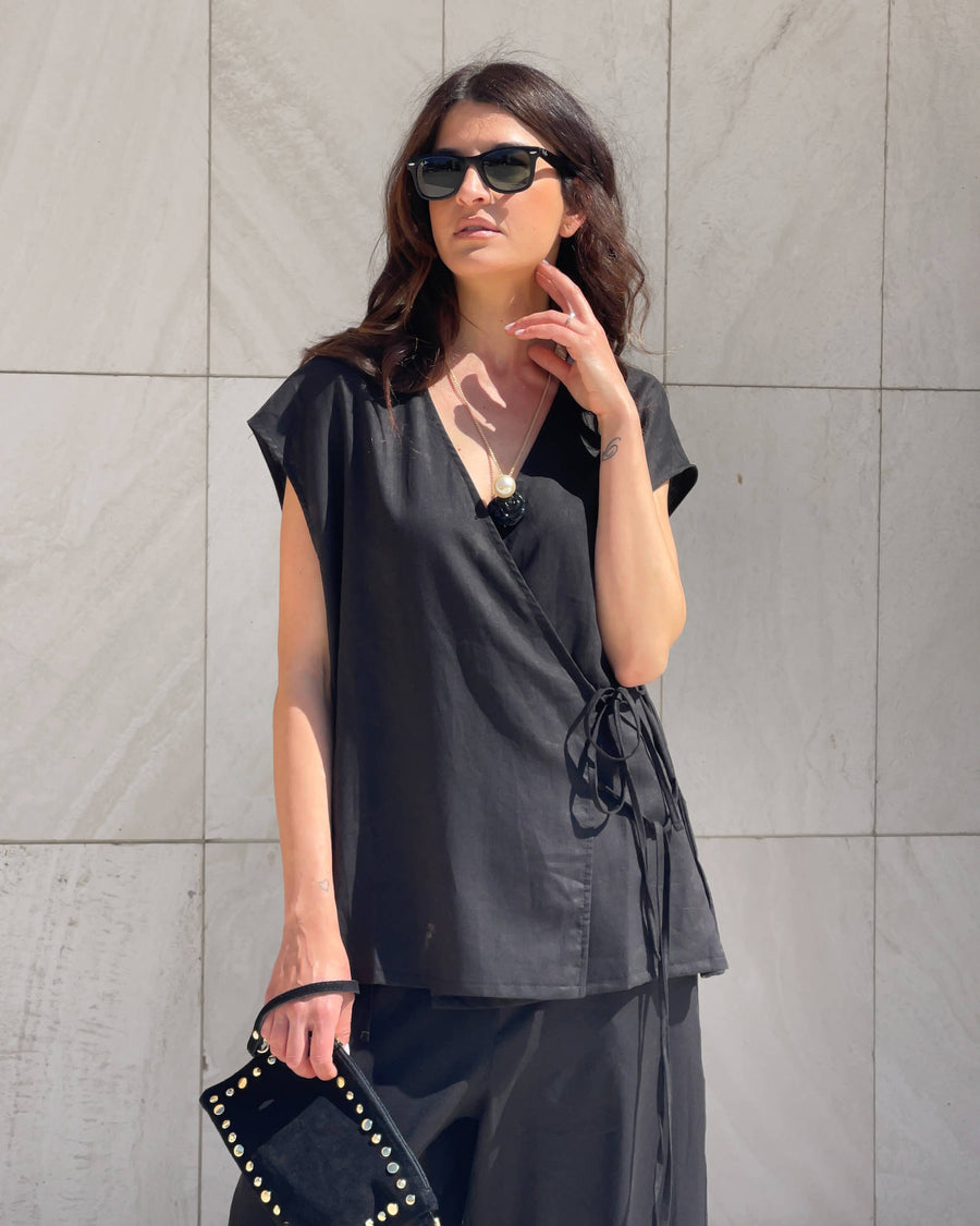 BLUSA INCROCIO DORIS NERO