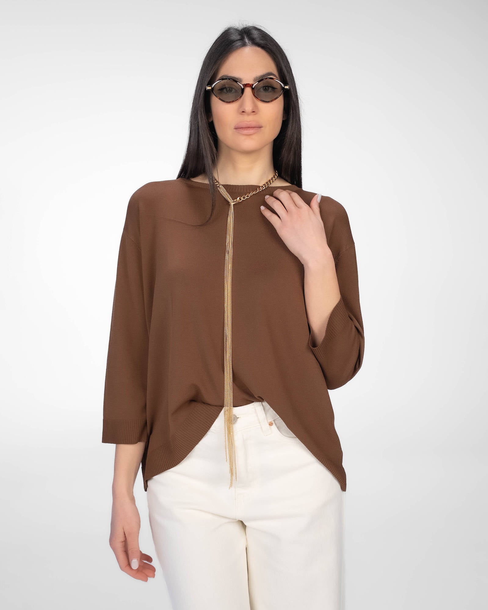 MAGLIA IN VISCOSA MELROSE MARRONE