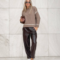 PANTALONE FAUX LEATHER COFFEE