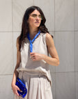 FOULARD IN SETA E COTONE PAISLEY AZZURRO