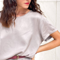 T-SHIRT ELLA IN VISCOSA E SETA TAUPE