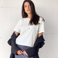 TSHIRT GENNY CROPPED CON CASTONI BIANCO