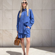 BERMUDA IN LINO VISCOSA MISTRAL  DENIM