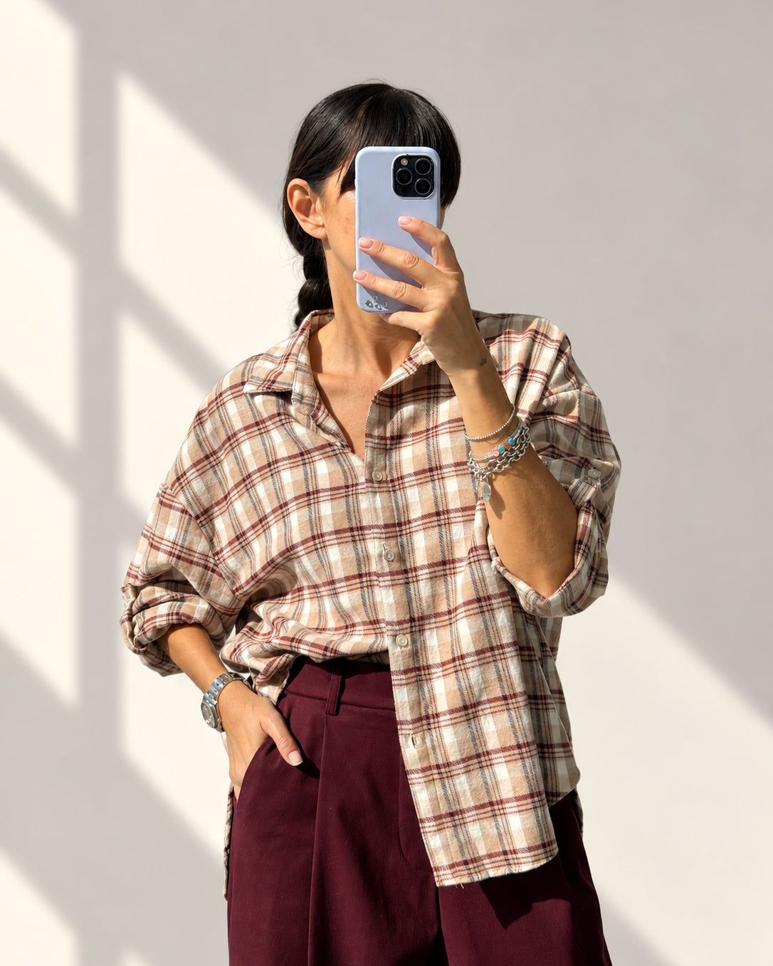 CAMICIA CHECK ILARIA PINK BORDEAUX