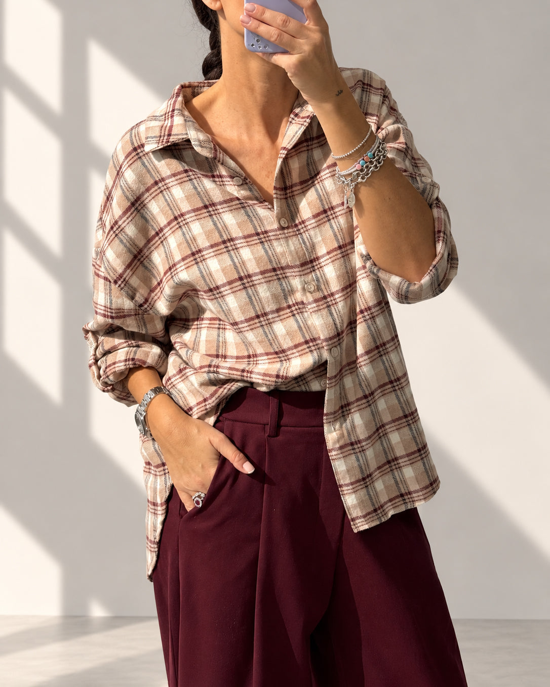 CAMICIA CHECK ILARIA PINK BORDEAUX