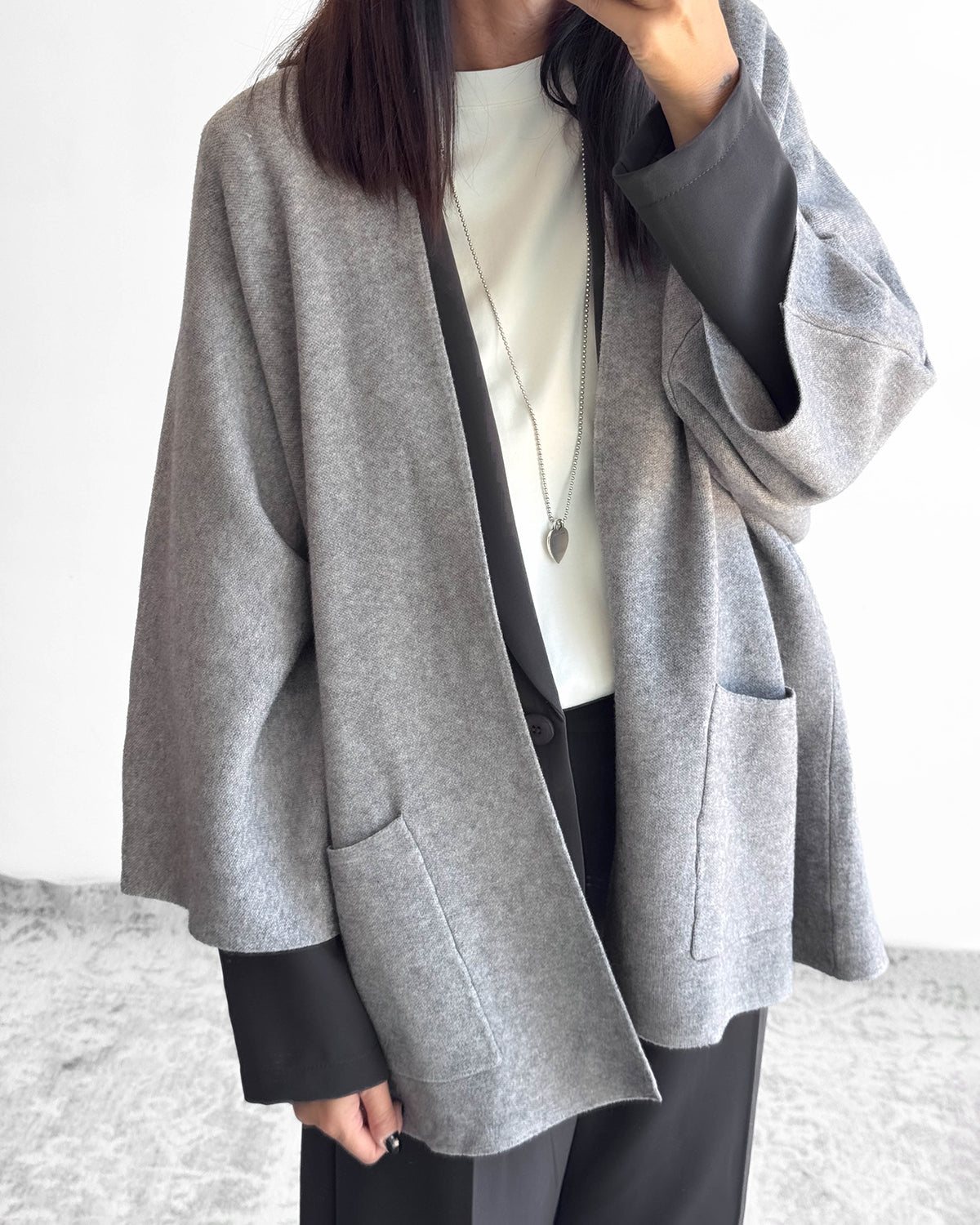 CARDIGAN OVER IN MAGLIA IRIS GRIGIO