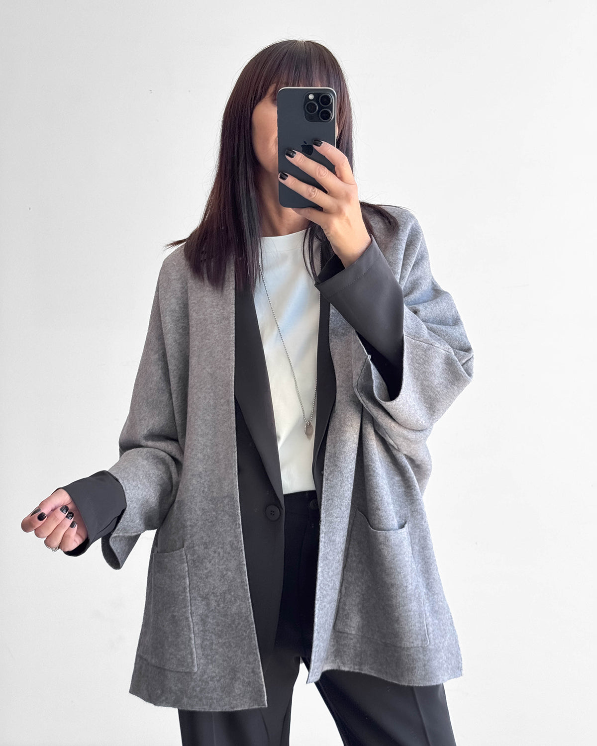 CARDIGAN OVER IN MAGLIA IRIS GRIGIO
