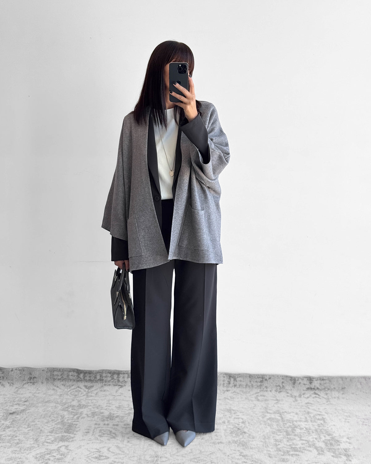 CARDIGAN OVER IN MAGLIA IRIS GRIGIO