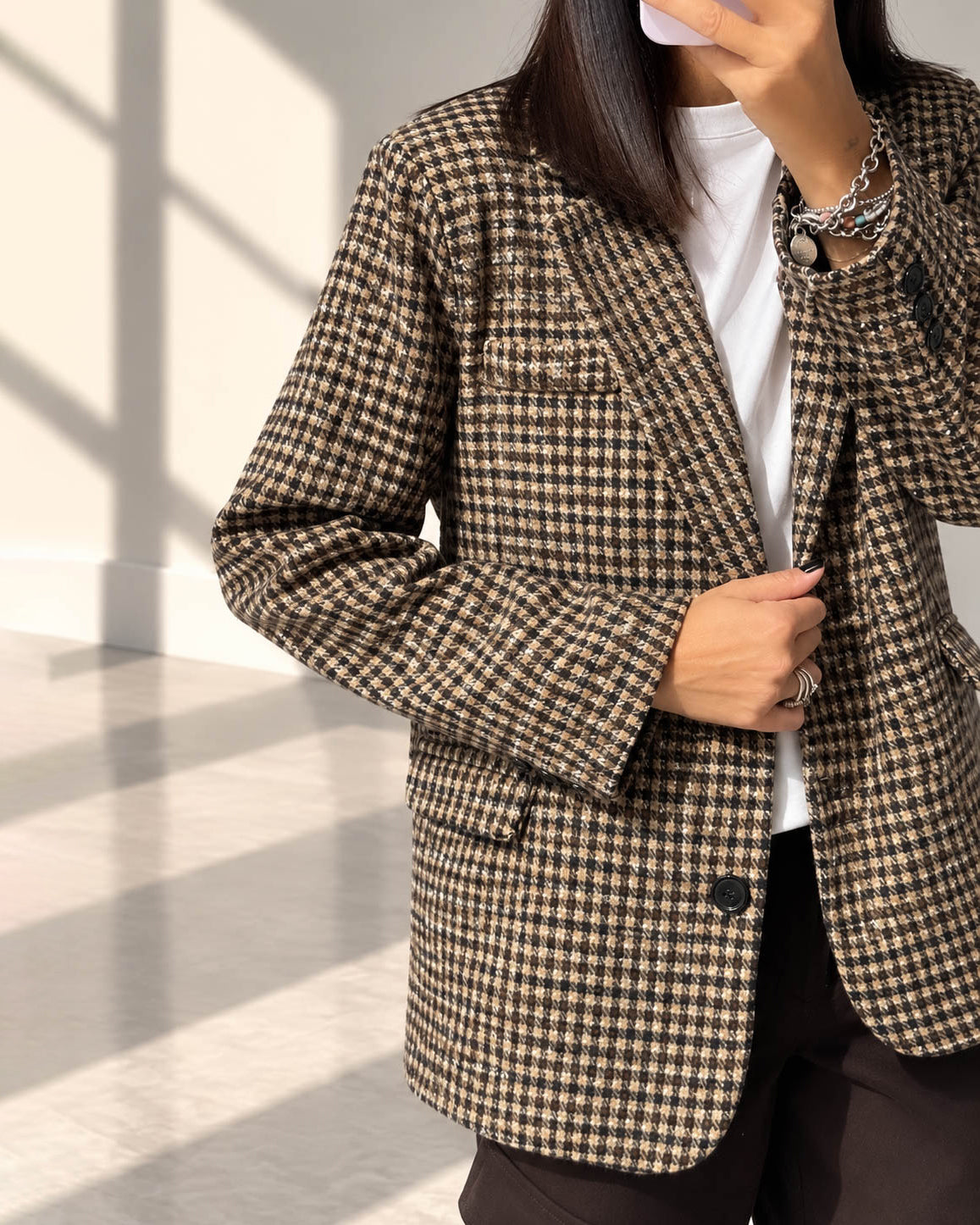 GIACCA CHECK JONAS CAMEL