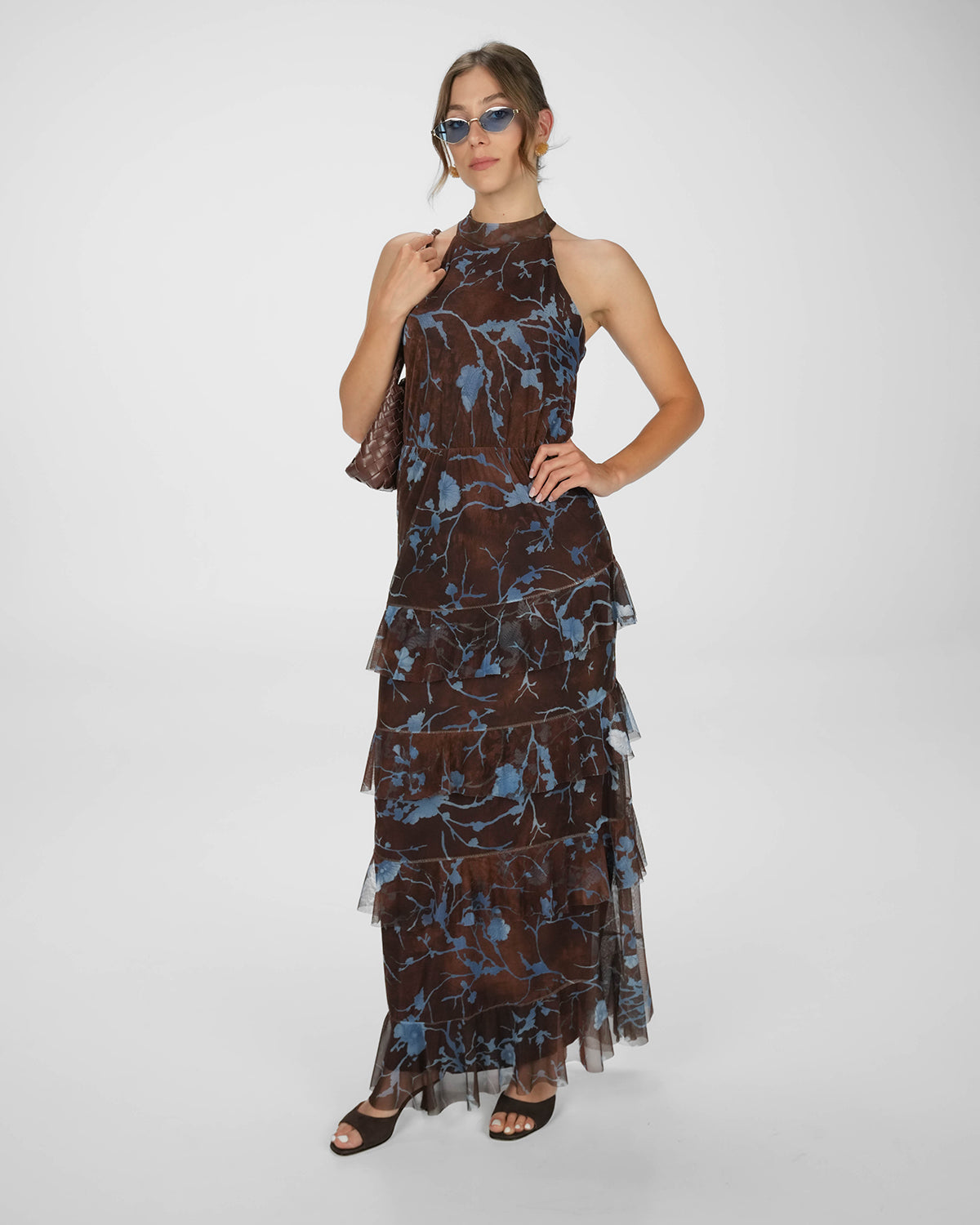 LONG DRESS DALIA MARRONE CELESTE