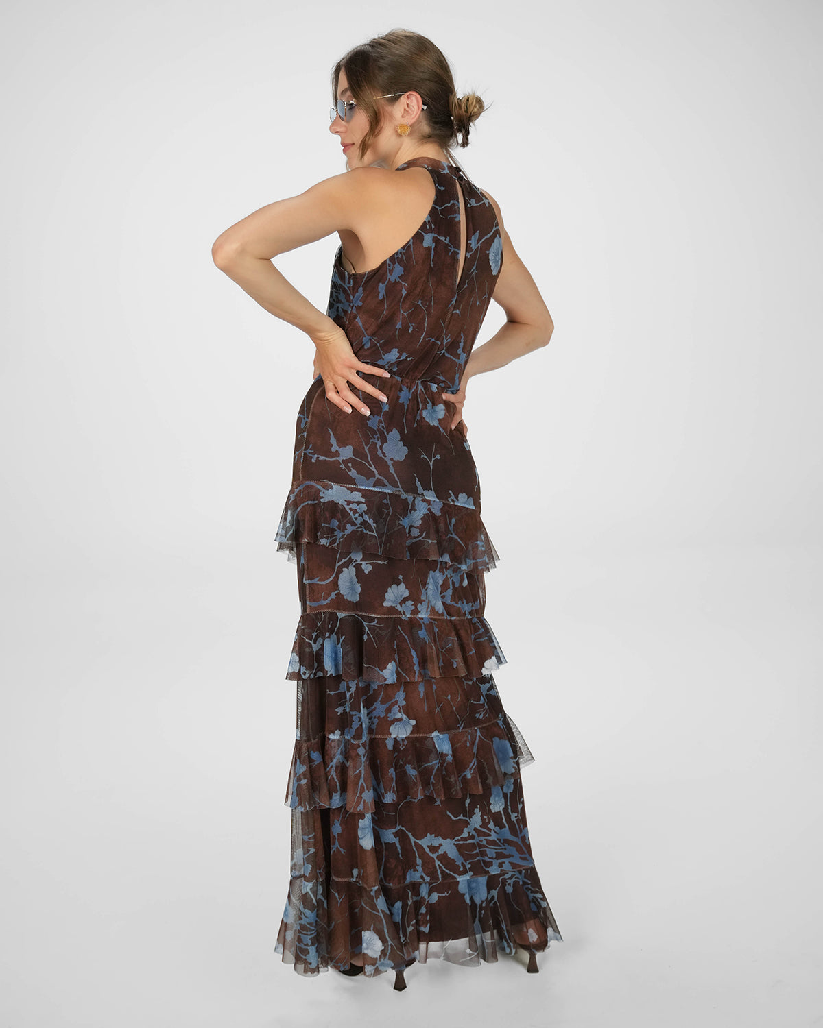 LONG DRESS DALIA MARRONE CELESTE