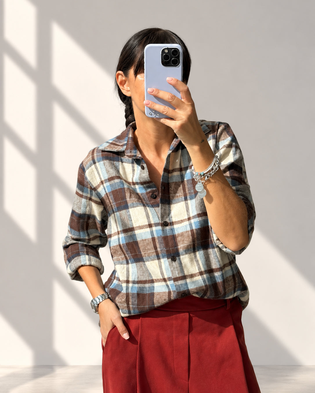CAMICIA CHECK LORA MORO CELESTE